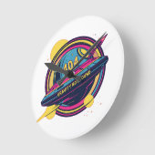 404 Gravity Not Found -レトロ宇宙ポップ・アートのアート ラウンド壁時計 (傾斜)