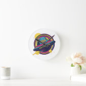 404 Gravity Not Found -レトロ宇宙ポップ・アートのアート ラウンド壁時計 (ホーム)