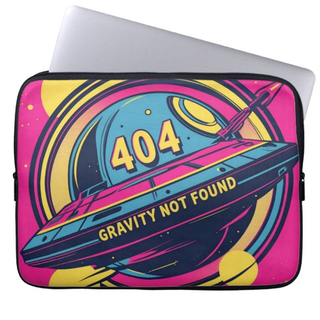 404 Gravity Not Found -レトロ宇宙ポップ・アートのアート ラップトップスリーブ (正面)