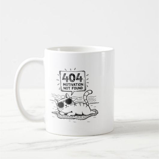 404 Motivation Not Found Funny Lazy Cat Humor Cat  コーヒーマグカップ (左)