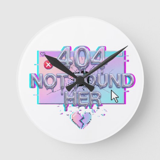 404 Not Found Y2K恋愛バグ 彼女いない歴=年齢 シングルライフ ラウンド壁時計 (正面)