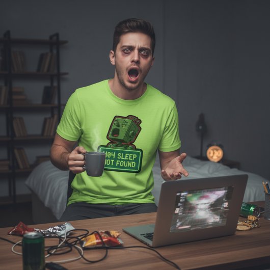 404 Sleep Not Found – Funny Tech Pixel Robot Tシャツ