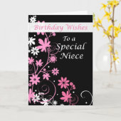 4084姪の誕生日がピンクと黒を願う カード (黄色い花)