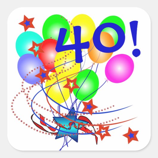 40!または任意の年齢誕生日バルーンのシール スクエアシール (正面)