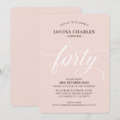 40 エレガントな バースデー シック モダン ブラッシュ ピンク 招待状 (正面/裏面)