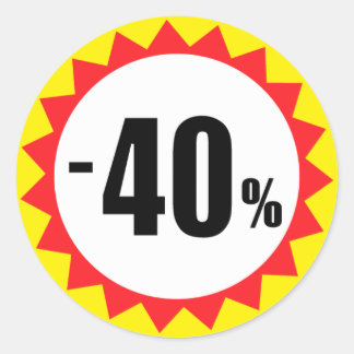 40%セール割引シール赤い白い黄色 ラウンドシール
