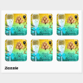 40&ファブラスティール（緑がかった色）ブルー金ゴールド誕生日シャンパン スクエアシール (シート)