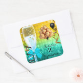 40&ファブラスティール（緑がかった色）ブルー金ゴールド誕生日シャンパン スクエアシール (封筒)