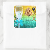 40&ファブラスティール（緑がかった色）ブルー金ゴールド誕生日シャンパン スクエアシール (バッグ)