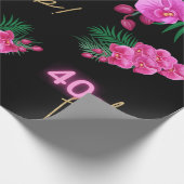 40&ファブ！ネオンピンク金ゴールドブラックトロピカル誕生日 ラッピングペーパー (角)