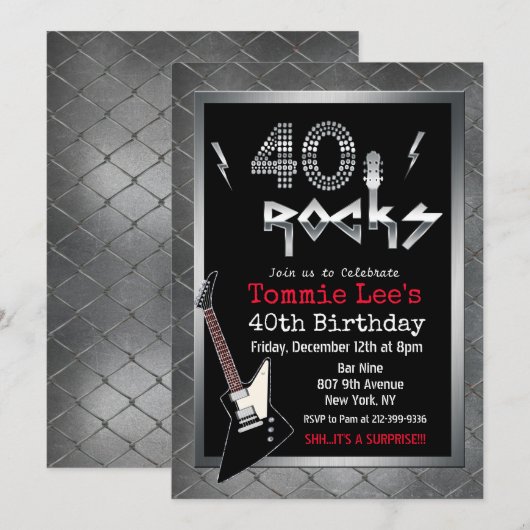 40 ロックス ロックスター ギター 40歳の誕生日 ご招待 招待状 (正面/裏面)