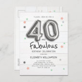 40 &素晴らしいフォイルの風船スターズオンウッド誕生日 インビテーションポストカード (正面/裏面)