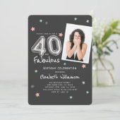 40 &素晴らしいフォイルバルーンスターズフォト誕生日 招待状 (スタンド正面)