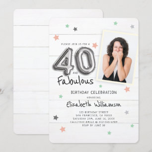 40 &素晴らしいフォイルバルーンスターズフォト誕生日 招待状