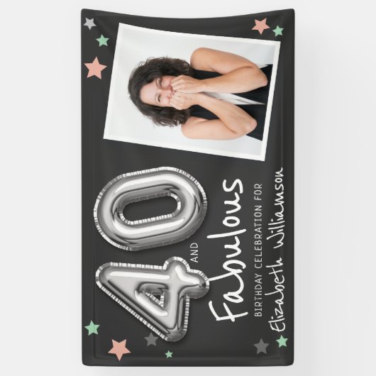 40 &素晴らしいフォイルバルーンスターズフォト誕生日 横断幕 (縦)