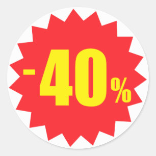 40%販売の割引ステッカー、白および赤 ラウンドシール