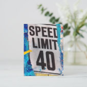 40 速度制限 ミクストメディアコラージュ ポストカード (スタンド正面)