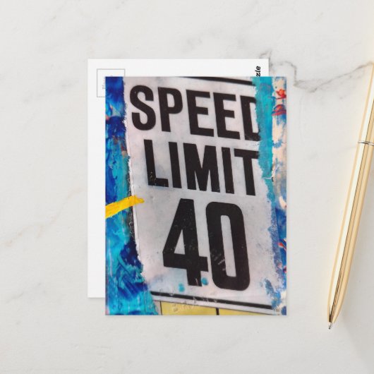 40 速度制限 ミクストメディアコラージュ ポストカード (正面/裏面インサイチュ)