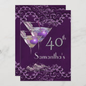 40 40周年 エレガント ヴィンテージ パープル 招待状 (正面/裏面)