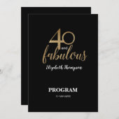 40 and fabulous 40th Birthday Gold Glitter Black プログラム (正面/裏面)