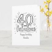 40 and Fabulous Doodle Happy Birthday カード (黄色い花)