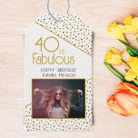 40 and Fabulous Gold Glitter Photo 40th Birthday  ギフトタグ<br><div class="desc">40 and Fabulous Gold Glitter Photo 40th Birthday Gift Tag. This gift tag is the perfect addition to any present! It features a custom photo, trendy typography, and faux gold glitter dots. The photo can be personalized to make the gift even more special. The typography is modern and stylish, adding...</div>