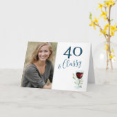 40 & Classiy Red Wine 40th Birthday Photo カード (黄色い花)