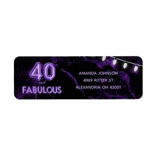 40 & Fabulousパープル&ブラック40th誕生日 ラベル (正面)