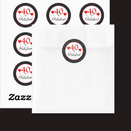 40 & Fabulous赤40th誕生日白黒ストライプ ラウンドシール