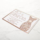 40 & Fabulous金ゴールドガウンレトロ40th Birthday 箔招待状 (回転した状態)