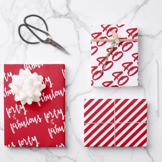40 & Fabulous -おもしろい赤40歳の誕生日 ラッピングペーパーシート (正面)