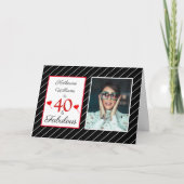 40 & Fabulous 40th誕生日フォトブラック&ホワイト カード (正面)