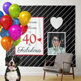 40 & Fabulous 40th誕生日フォトブラック&ホワイト タペストリー