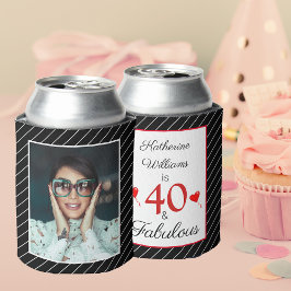 40 & Fabulous 40th誕生日フォトブラック&ホワイト 缶クーラー