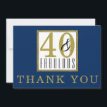 40 & Fabulous 40th Birthdayパーティー海軍金ゴールド サンキューカード<br><div class="desc">このシックとエレガントサンキューカードは金ゴールドと海軍のデザインを備えている。おカスタマイズ客さまへのお礼の申し上げ</div>
