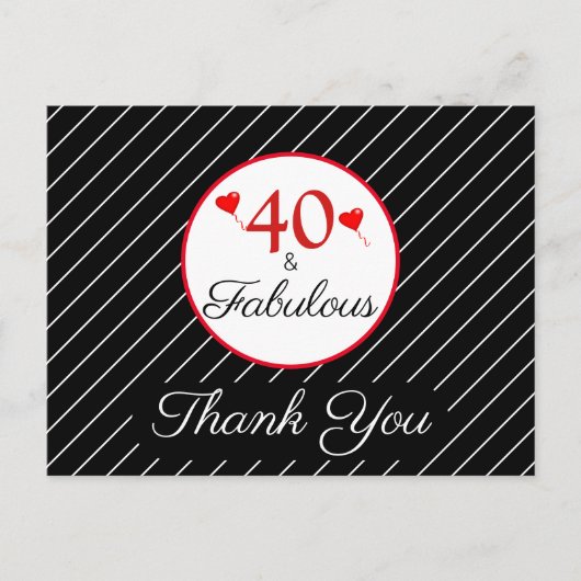 40 & Fabulous 40th Birthday Photo Black Thank You ポストカード (正面)