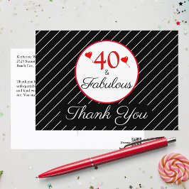 40 & Fabulous 40th Birthday Photo Black Thank You ポストカード