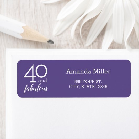 40 & Fabulous 40th Birthday Violet住所 シール (インサイチュ)