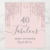 40 fabulous birthday rose gold glitter pink ワインラベル (シングルラベル)