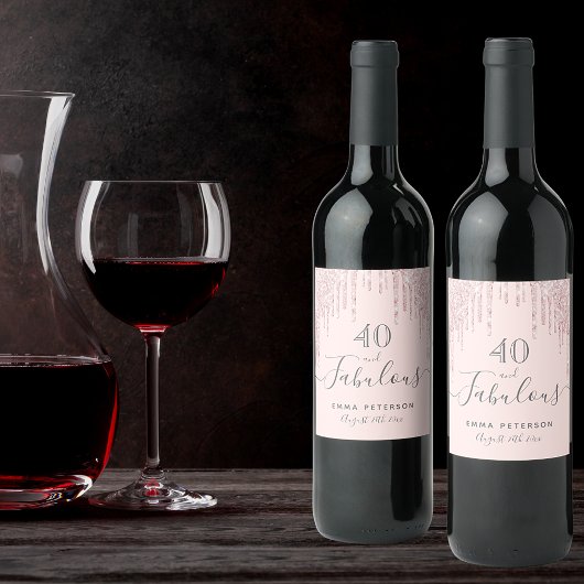 40 fabulous birthday rose gold glitter pink ワインラベル