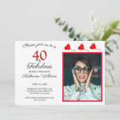 40 & Fabulous Photo Red 40th Birthday白黒 招待状 (スタンド正面)