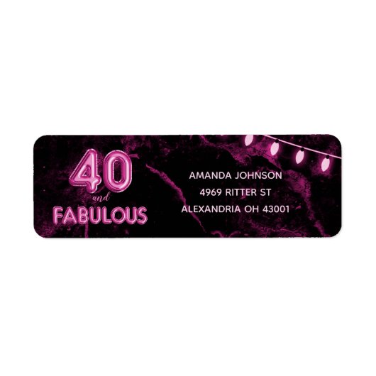 40 & Fabulous Pink & Black 40th Birthday ラベル (正面)