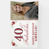 40 & Fabulous Waterカラーフローラ40th Birthday 横断幕 (縦)