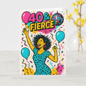 40 & Fierce Disco Party 40th Birthday カード (黄色い花)