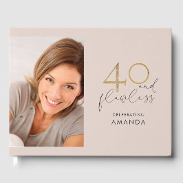 40 & Flawlessピンクと金ゴールド40th誕生日の写真 ゲストブック