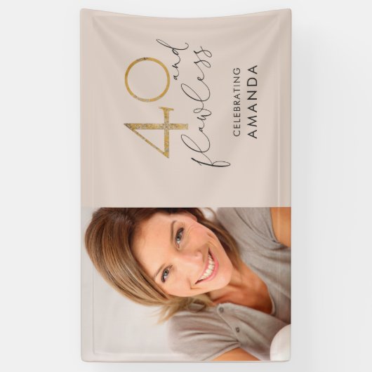 40 & Flawlessピンクと金ゴールド40th誕生日の写真 横断幕 (縦)