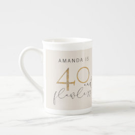 40 & Flawlessピンク&金ゴールド名40th Birthday ボーンチャイナマグカップ