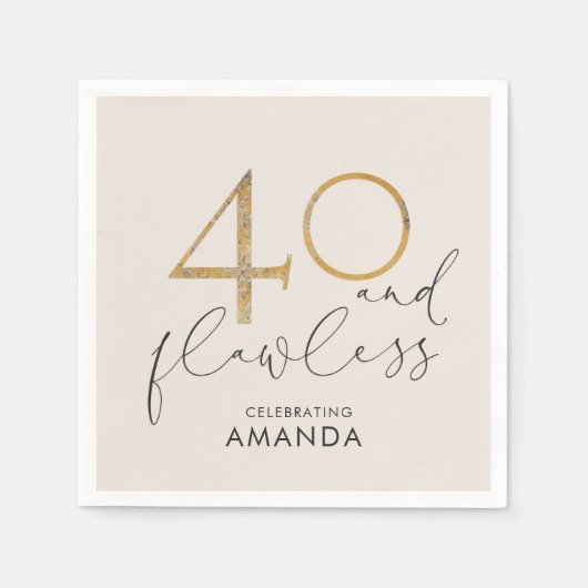 40 & Flawless赤面ピンク金ゴールド&グレーパーソナライズされた スタンダードカクテルナプキン (正面)