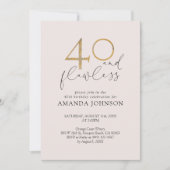 40 & Flawless赤面ピンク&金ゴールドフォト誕生日 招待状 (正面)