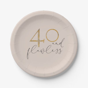 40 & Flawless赤面ピンク&金ゴールド40th Birthday ペーパープレート